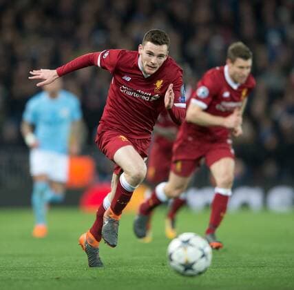 Liverpool v Manchester City UEFA Champions League Quarter Final Andrew Robertson of Liverpool chess the ball during the UEFA Champions League Quarter Final match at Anfield, Liverpool Content Not Available For UK Newspapers Copyright: xRussellxHartx FIL-11605-0050