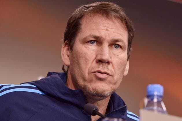 Football Europa League 2017 18 Press Conference before RB Leipzig Olympique Marseille 04 04 2018 Game on 05 04 2018 Marseille Coach Rudi Garcia Leipzig Saxony Germany