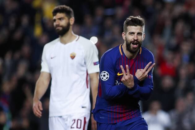 April 4, 2018 - Barcelona, Catalonia, Spain - April 4, 2018 - Barcelona, Spain - Uefa Champions League Quarter final first leg, FC Barcelona Barca v AS Roma: Gerard Pique of FC Barcelona celebrates the 3-0. Uefa Champions League Quarter final first leg, FC Barcelona v Chelsea CF.Apr 4th - ZUMAa178 20180404_zap_a178_016 Copyright: xMarcxDominguezx