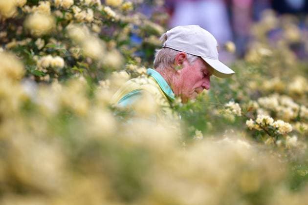 Jack Nicklaus walks to the eighth green during the Par 3 Contest at the 2018 Masters Tournament at the Augusta National Golf Club in Augusta, Georgia, on April 4, 2018.  AUG20180404333 KEVINxDIETSCH
