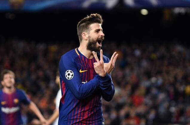 BARCELONA, 04-04-2018. UEFA Champions League 2017 2018. 1 4. FC Barcelona Barca - AS Roma. Gerard Pique of FC Barcelona celebrates his goal. Barcelona - Roma  x2098566x