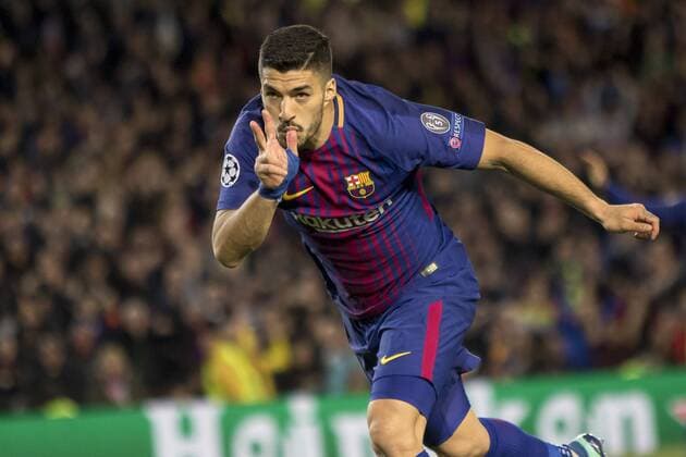 April 4, 2018 - Barcelona, Catalonia, Spain - Luis Suarez cellebrating his score during the UEFA Champions League match between FC Barcelona Barca and AS Roma at the Camp Nou Stadium in Barcelona, Catalonia, Spain on April 4, 2018 FC Barcelona v AS Roma - UEFA Champions League Quarter Final Leg One  - ZUMAn230 20180404_zaa_n230_473 Copyright: xMiquelxLlopx