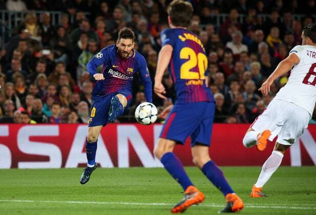 April 4, 2018 - Barcelona, Catalonia, Spain - Leo Messi during the match between FC Barcelona Barca and AS Roma, for the first leg of the 1 4 final of the UEFA Champions League, played at the Camp Nou Stadium on 04th April 2018 in Barcelona, Spain. Photo: Urbanandsport NurPhoto. FC Barcelona v AS Roma - UEFA Champions League Quarter Final Leg One  - ZUMAn230 20180404_zaa_n230_676 Copyright: xJoanxVallsx