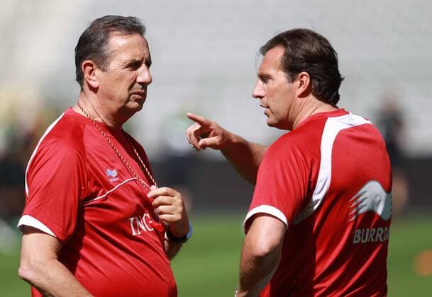 - BRUSSELS, BELGIUM: Belgium s head coach Georges Leekens and Belgium s assistant coach Marc Wilmots pictured during a training session of the Red Devils Belgian National soccer team in Brussels, . The team is preparing for their EURO 2012 qualification match vs Turkey on 3 June. VIRGINIExLEFOUR  x27452888x