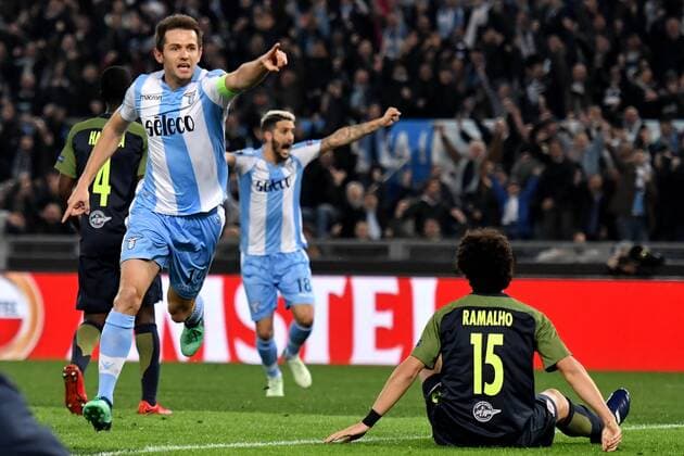 Esultanza gol Senad Lulic Lazio goal celebration 1-0 Roma 05-04-2018 Stadio Olimpico Football Calcio Europa League 2017 2018 Lazio - Salzburg Lazio - Salisburgo Foto Andrea Staccioli Insidefoto andreaxstaccioli
