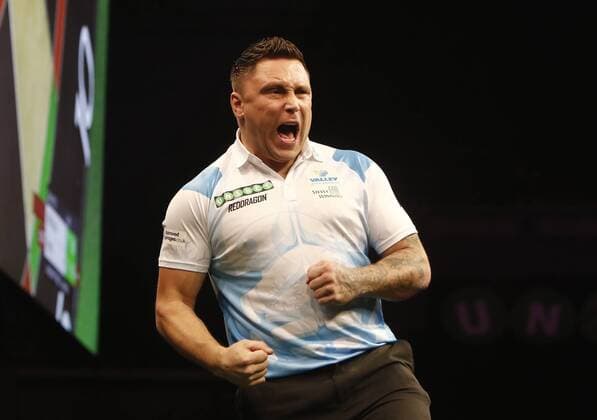 5th April 2018, Echo Arena, Liverpool, England; Unibet Premier League Darts; Gerwyn Price (WAL) reacts during his match against Simon Whitlock (AUS)  ActionPlus12008939