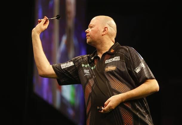5th April 2018, Echo Arena, Liverpool, England; Unibet Premier League Darts; Raymond van Barneveld (NLD) at the oche during his match against Michael Smith (ENG)  ActionPlus12008949