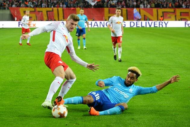 Timo Werner RB Leipzig and Jordan Amavi Olympique Marseille re RB Leipzig vs Olympique Marseille Soccer UEFA Europa League 05 04 2018 Leipzig Copyright: xEIBNER BertxHarzerx EP_BHR