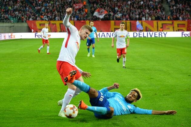 Timo Werner RB Leipzig and Jordan Amavi Olympique Marseille re RB Leipzig vs Olympique Marseille Soccer UEFA Europa League 05 04 2018 Leipzig Copyright: xEIBNER BertxHarzerx EP_BHR