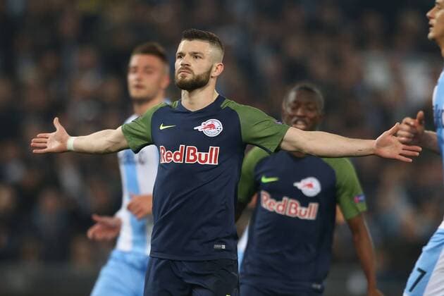 SOCCER - EL, Lazio vs RBS ROME,ITALY,05.APR.18 - SOCCER - UEFA Europa League, quarterfinal, SS Lazio vs Red Bull Salzburg. Image shows the rejoicing of Valon Berisha (RBS). GEPAxpictures xMathiasxMandl