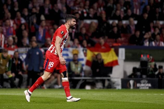 Diego Costa of Atletico de Madrid during the UEFA Europe League 2017 18 quarter finals, first leg match between Atletico de Madrid and Sporting Portugal, at Wanda Metropolitano Stadium in Madrid on April 5, 2018. (Photo by Guille Martinez Cordon Press)  xGuillexMartinezx xEuropaxLeaguex2017 18:xAtleticoxdexMadridxvsxSportingxPortugalx
