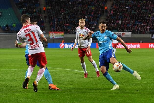 Soccer Mens Season 2017 2018 Europa League Quarter Finals First leg RB Leipzig Olympique Marseille Diego Demme No 31 RB Leipzig Dimitri Payet No 10 Olympique Marseille Lucas Ocampos No 5 Olympique Marseille 05 04 2018 Copyright: xMatthiasxKochx