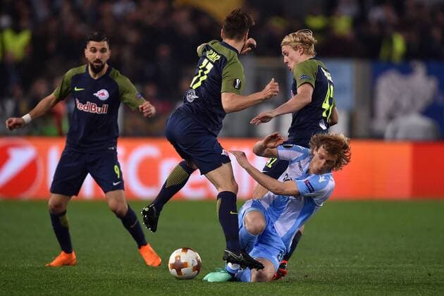 Andreas Ulmer, Xaver Schlager Salzburg, Dusan Basta Lazio Roma 05-04-2018 Stadio Olimpico Football Calcio Europa League 2017 2018 Lazio - Salzburg Lazio - Salisburgo Foto Andrea Staccioli Insidefoto andreaxstaccioli