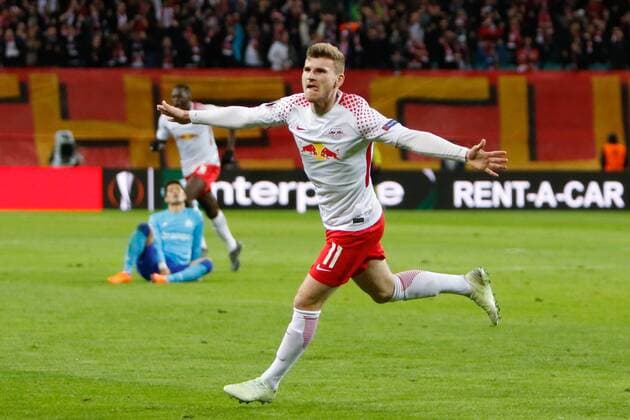 05 04 2018 xtgx Football UEFA Europa League RB Leipzig Olympique Marseille emporer l Timo Werner Leipzig 11 Cheers Torjubel celebrates the goal celebrate the goal celebration Leipzig