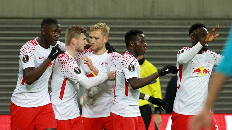 GER Europa League Quarterfinal RasenBallsport Leipzig vs Besiktas Istanbul 05 04 18 Leipzig Red Bull Arena GER season 2017 2018 UEFA Europa League quarterfinal RasenBallsport Leipzig vs Olympique Marseille pictured Torjubel Leipzig after the gate to 1 0 by Timo Werner