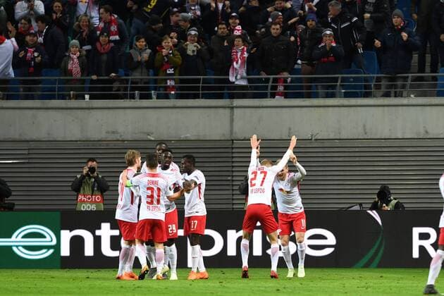Football mens season 2017 2018 Europa League quarter-finals first leg RB Leipzig Olympique Marseille cheers for the gate to 1 0 by Timo Werner No. 11 RB Leipzig 05 04 2018 Copyright: xMatthiasxKochx