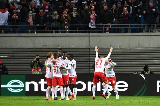 Football mens season 2017 2018 Europa League quarter-finals first leg RB Leipzig Olympique Marseille cheers for the gate to 1 0 by Timo Werner No. 11 RB Leipzig 05 04 2018 Copyright: xMatthiasxKochx