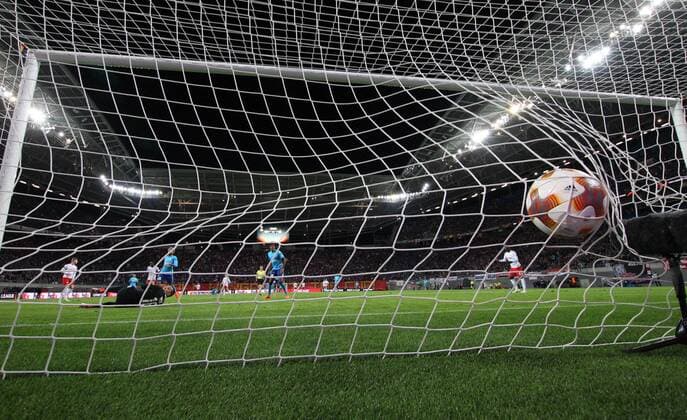 RB Leipzig Marseille Soccer Euro League Leipzig 05 04 2018 Red Bull Arena Soccer UEFA Euro League Quarter Finals First leg RB Leipzig vs Olympique Marseille Pictured goal for RB Leipzig Timo Werner 11 RB Leipzig scores the 0-1