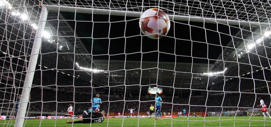 RB Leipzig Marseille Soccer Euro League Leipzig 05 04 2018 Red Bull Arena Soccer UEFA Euro League Quarter Finals First leg RB Leipzig vs Olympique Marseille Pictured goal for RB Leipzig Timo Werner 11 RB Leipzig scores the 0-1