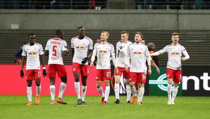 RB Leipzig Marseille Soccer Euro League Leipzig 05 04 2018 Red Bull Arena Soccer UEFA Euro League Quarterfinals RB Leipzig vs Olympique de Marseille Pictured Leipzig goalkeeper after the goal for 1 0 by Timo Werner r RB Leipzig