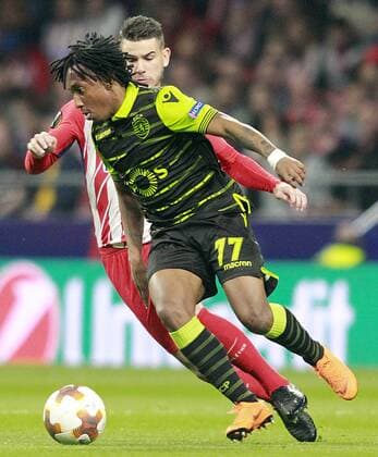 Atletico de Madrid s Lucas Hernandez (l) and Sporting Clube de Portugal s Gelson Martins during Europa League Quarter-finals, 1st leg. April 5,2018.  (2018040510)