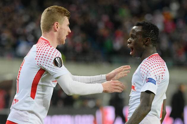 1 0 Bruma RB Leipzig congratulates RB Leipzig vs Olympique Marseille Soccer UEFA Europa League 05 04 2018 Leipzig Copyright: xEIBNER BertxHarzerx EP_BHR