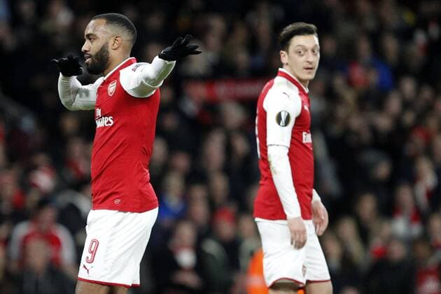 GOAL - Alexander Lacazette of Arsenal scores during the UEFA Europa League Quarter-Final match between Arsenal and CSKA Moscow at the Emirates Stadium, London, England on 5 April 2018. Copyright: xCarltonxMyriex 19500011