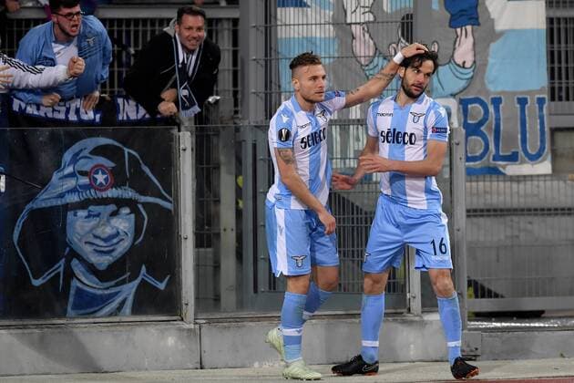 Bilder des Tages - SPORT Esultanza dopo il gol di Marco Parolo Lazio, con Immobile. Goal celebration. Roma 05-04-2018 Stadio Olimpico Football Calcio Europa League 2017 2018 Lazio - Salzburg Lazio - Salisburgo Foto Antonietta Baldassarre Insidefoto AntoxBalda