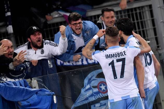 Esultanza dopo il gol di Marco Parolo Lazio, con Immobile. Goal celebration. Roma 05-04-2018 Stadio Olimpico Football Calcio Europa League 2017 2018 Lazio - Salzburg Lazio - Salisburgo Foto Antonietta Baldassarre Insidefoto AntoxBalda