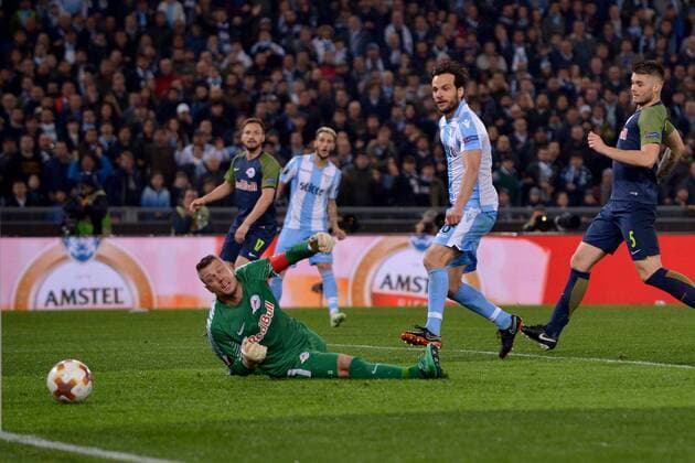 Gol di Marco Parolo Lazio. Goal celebration. Roma 05-04-2018 Stadio Olimpico Football Calcio Europa League 2017 2018 Lazio - Salzburg Lazio - Salisburgo Foto Antonietta Baldassarre Insidefoto AntoxBalda