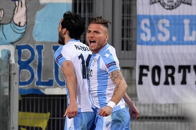 Esultanza dopo il gol di Marco Parolo Lazio, con Immobile. Goal celebration. Roma 05-04-2018 Stadio Olimpico Football Calcio Europa League 2017 2018 Lazio - Salzburg Lazio - Salisburgo Foto Antonietta Baldassarre Insidefoto AntoxBalda