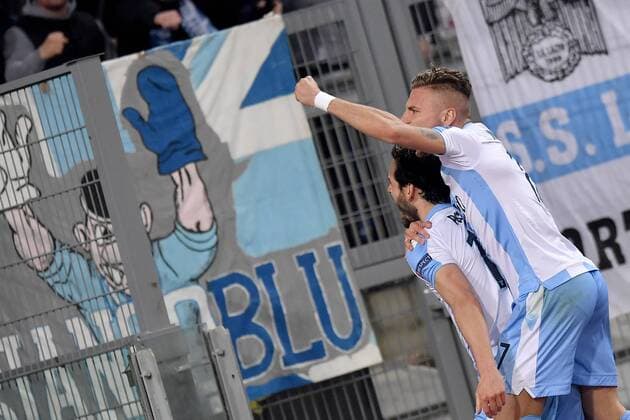 Esultanza dopo il gol di Marco Parolo Lazio, con Immobile. Goal celebration. Roma 05-04-2018 Stadio Olimpico Football Calcio Europa League 2017 2018 Lazio - Salzburg Lazio - Salisburgo Foto Antonietta Baldassarre Insidefoto AntoxBalda