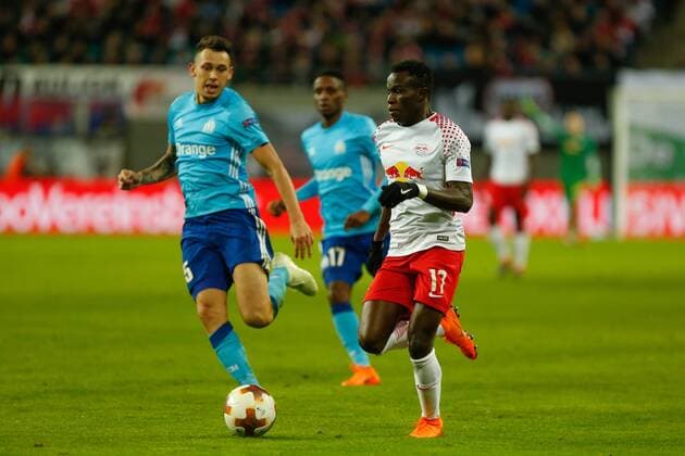 05 04 2018 xtgx Football UEFA Europa League RB Leipzig Olympique Marseille emporer Bruma Leipzig 17 at the ball Leipzig