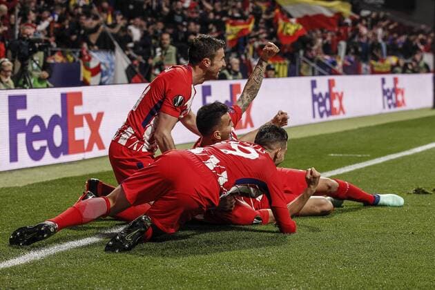 Themen der Woche - SPORT Bilder des Tages - SPORT 5th April 2018, Wanda Metropolitano, Madrid, Spain; UEFA Europa League football, quarter final, 1st leg, Atletico Madrid versus Sporting Lisbon; Jorge Resurreccion KOKE (Atletico de Madrid) celebrates his goal which made it 1-0  ActionPlus12008979
