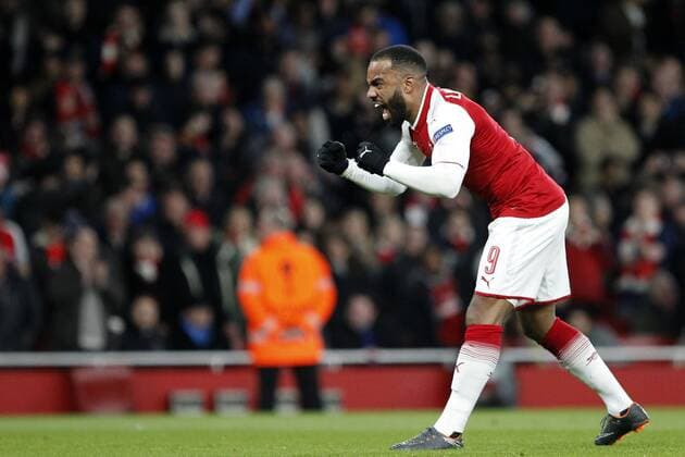 GOAL - Alexander Lacazette of Arsenal makes it 2-1 during the UEFA Europa League Quarter-Final match between Arsenal and CSKA Moscow at the Emirates Stadium, London, England on 5 April 2018. Copyright: xCarltonxMyriex 19500013