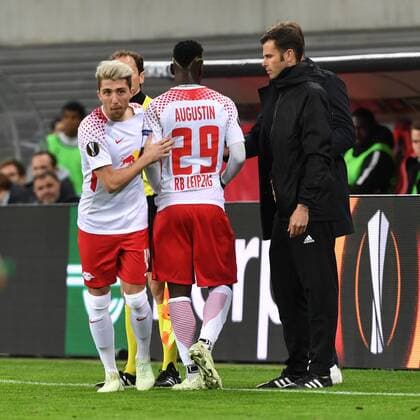 Football Mens Season 2017 2018 Europa League Quarter-finals First leg RB Leipzig Olympique Marseille Kevin Kampl No 44 RB Leipzig Jean Kevin Augustin No 29 RB Leipzig 05 04 2018 Copyright: xMatthiasxKochx