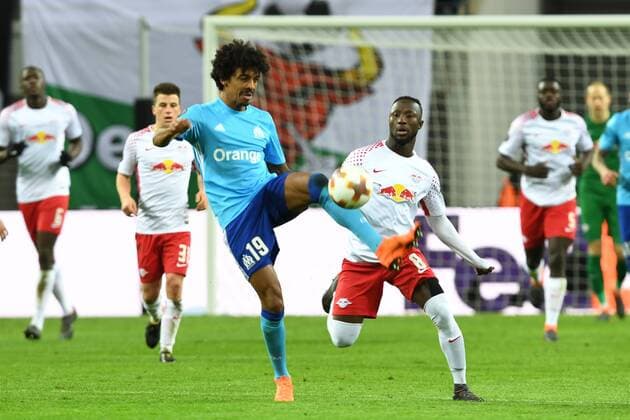 Soccer Men Season 2017 2018 Europa League Quarter Finals First leg RB Leipzig Olympique Marseille Luiz Gustavo No 19 Olympique Marseille Naby Keita No 8 RB Leipzig 05 04 2018 Copyright: xMatthiasxKochx