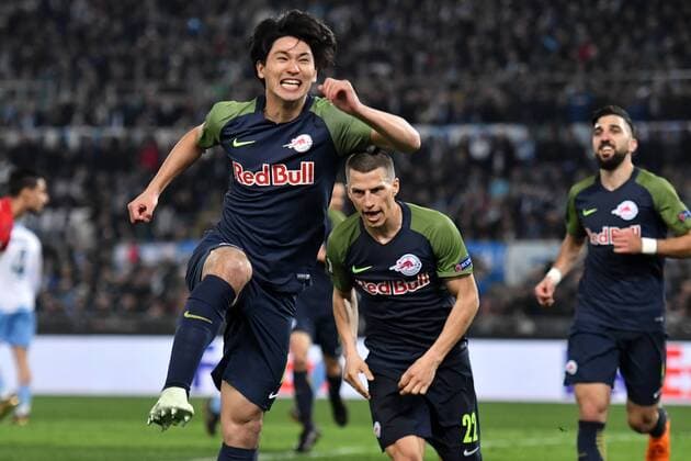 Bilder des Tages - SPORT Esultanza Gol Takumi Minamino Salzburg Goal celebration 2-2 Roma 05-04-2018 Stadio Olimpico Football Calcio Europa League 2017 2018 Lazio - Salzburg Lazio - Salisburgo Foto Andrea Staccioli Insidefoto andreaxstaccioli