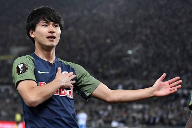 Esultanza Gol Takumi Minamino Salzburg Goal celebration 2-2 Roma 05-04-2018 Stadio Olimpico Football Calcio Europa League 2017 2018 Lazio - Salzburg Lazio - Salisburgo Foto Andrea Staccioli Insidefoto andreaxstaccioli
