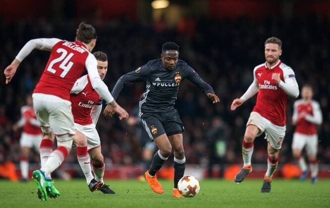 Ahmed Musa (on loan from Leicester City) of CSKA Moscow during the UEFA Europa League QF 1st leg match between Arsenal and CSKA Moscow at the Emirates Stadium, London, England on 5 April 2018. Copyright: xAndrewxAleksiejczukx PMI-1949-0056