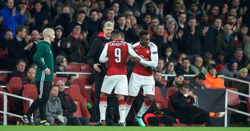 Danny Welbeck of Arsenal replaces Alexandre Lacazette of Arsenal during the UEFA Europa League QF 1st leg match between Arsenal and CSKA Moscow at the Emirates Stadium, London, England on 5 April 2018. Copyright: xAndrewxAleksiejczukx PMI-1949-0060