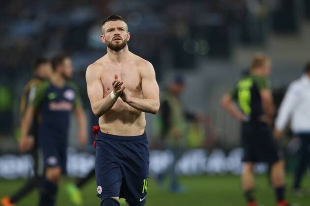SOCCER - EL, Lazio vs RBS ROME,ITALY,05.APR.18 - SOCCER - UEFA Europa League, quarterfinal, SS Lazio vs Red Bull Salzburg. Image shows Valon Berisha (RBS). GEPAxpictures xMathiasxMandl