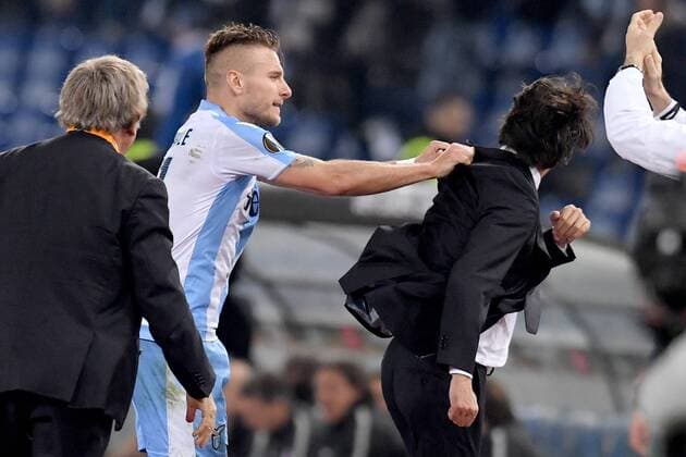 Bilder des Tages - SPORT Esultanza dopo il gol di Ciro Immobile Lazio, con Inzaghi. Goal celebration. Roma 05-04-2018 Stadio Olimpico Football Calcio Europa League 2017 2018 Lazio - Salzburg Lazio - Salisburgo Foto Antonietta Baldassarre Insidefoto AntoxBalda