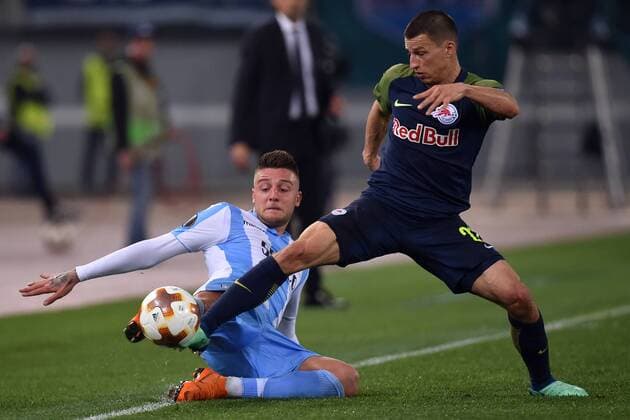 Sergej Milinkovic Savic Lazio, Stefan Lainer Salzburg Roma 05-04-2018 Stadio Olimpico Football Calcio Europa League 2017 2018 Lazio - Salzburg Lazio - Salisburgo Foto Andrea Staccioli Insidefoto andreaxstaccioli