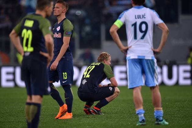 Stefan Lainer, Hannes Wolf, Xaver Schlager Salzburg Dejection Roma 05-04-2018 Stadio Olimpico Football Calcio Europa League 2017 2018 Lazio - Salzburg Lazio - Salisburgo Foto Andrea Staccioli Insidefoto andreaxstaccioli