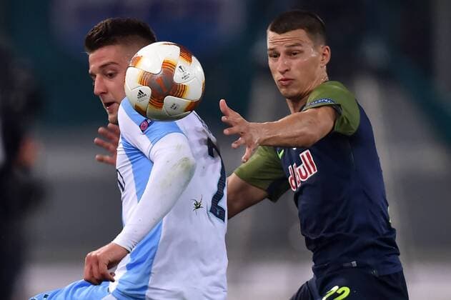 Sergej Milinkovic Savic Lazio, Stefan Lainer Salzburg Roma 05-04-2018 Stadio Olimpico Football Calcio Europa League 2017 2018 Lazio - Salzburg Lazio - Salisburgo Foto Andrea Staccioli Insidefoto andreaxstaccioli