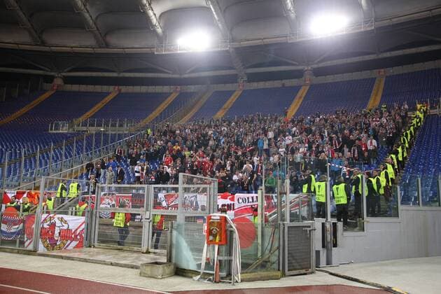 SOCCER - EL, Lazio vs RBS ROME,ITALY,05.APR.18 - SOCCER - UEFA Europa League, quarterfinal, SS Lazio vs Red Bull Salzburg. Image shows fans of RBS. GEPAxpictures xMathiasxMandl