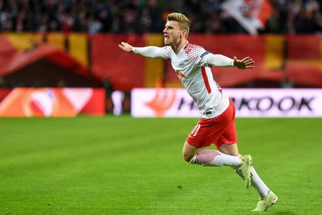 Timo Werner RB Leipzig 11 goalscoring Cheers Torjubel Goalkeeping celebrate the goal goal celebration Cheer over the Goal to 1 0 by Timo Werner RB Leipzig 11 Optimistic Cut Out Single Action Action Action UEFA Europa League RB Leipzig Olympique Marseille xslx