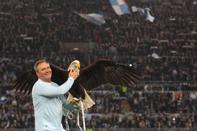 SOCCER - EL, Lazio vs RBS ROME,ITALY,05.APR.18 - SOCCER - UEFA Europa League, quarterfinal, SS Lazio vs Red Bull Salzburg. Image shows an eagle. GEPAxpictures xMathiasxMandl