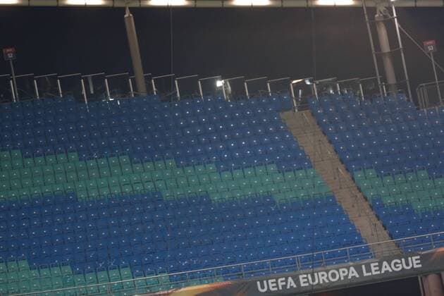 05 04 2018 xtgx Football UEFA Europa League RB Leipzig Olympique Marseille emspor v l Symbolbild Symbolfoto empty ranks spectators grandstand empty seats seats Leipzig